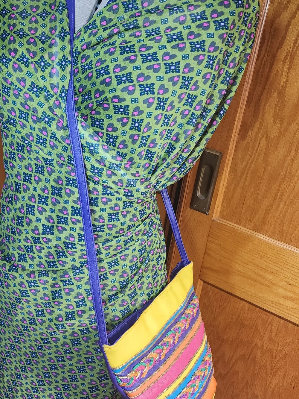 Vintage Multicolor Braided Stripe Crossbody Bag